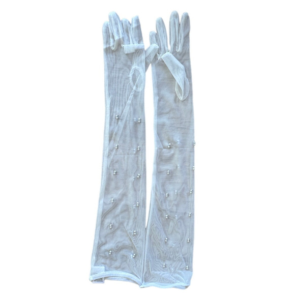 Superdown White Chiffon Mini Dress SMALL Bodycon Gloves Bridal Strapless $92 NEW - Picture 10 of 11